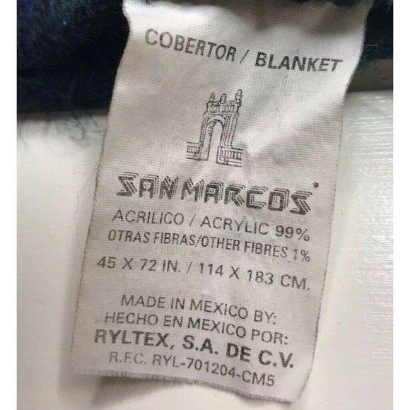 San Marcos Plaid Green Red Blue Blanket Throw Stadium 45 x 72 Acrylic Mexico - Picture 4 of 5